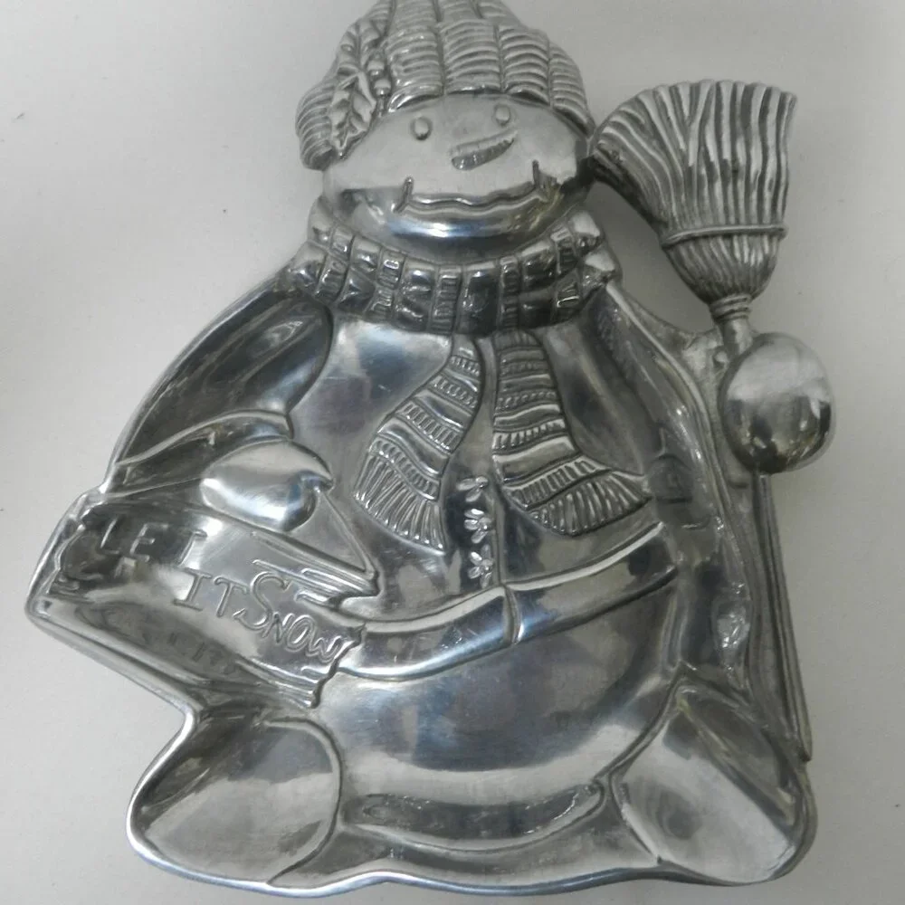 Lenox Yuletide Metal Serveware Snowman Tray Christmas Holidays Candy Dish w/ Box